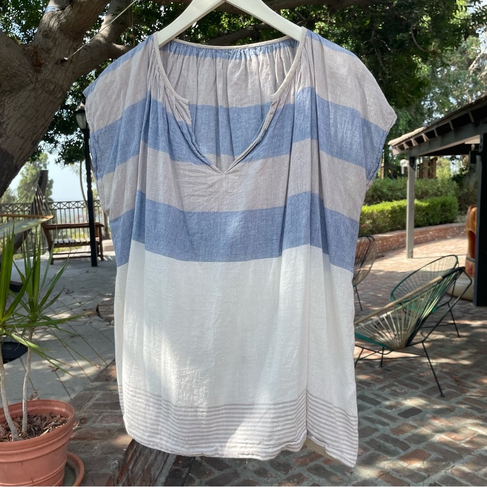 cotton voile striped top OS